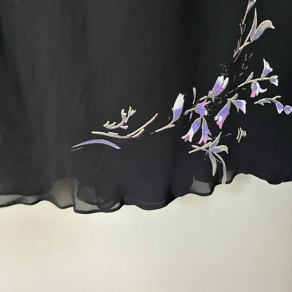 VINTAGE 90s Y2K Chiffon Black Floral Midi Dress Whimsigoth Fairycore 4/6 (VTG 8) - Picture 6 of 12